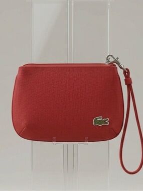 Lacoste Classic Red Canvas Wristlet Pouch Minimalist Clutch 7.5 x 4.5”